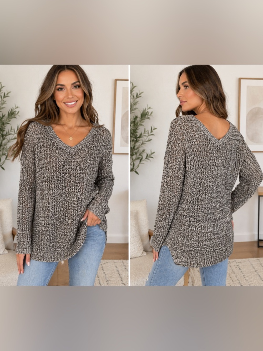 Joe Boxer Marled Green V-Neck Knit Sweater